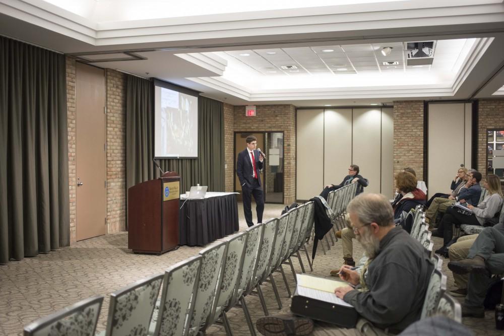 GVL / Sara CarteProfessor Andrew D. Spear speaks at the Theory of Knowledge: Epistemic Pornography and Epistemic Poison at downtown’s campus on Tuesday, Feb. 7, 2017.