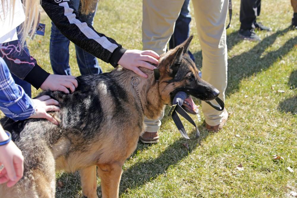 GVL / Emily Frye      
Local kids get the chance to hang out with Officer Karcher's K-9 on Saturday Feb. 18, 2017.