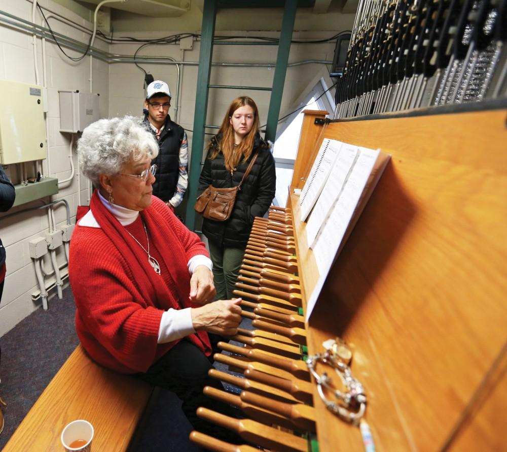 GVL / Kevin Sielaff - The Cook Carillon Tower offers free tours while university carillonneur Julianne Vanden Wyngaard plays the instrument on Tuesday, Dec. 8, 2015 in Allendale.  