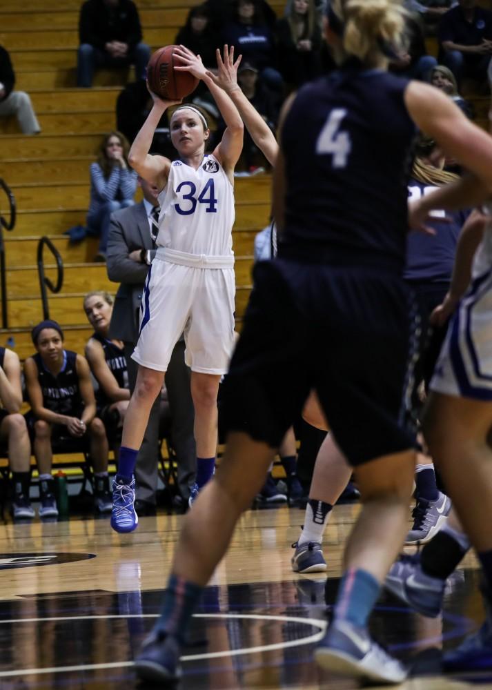 Bailey Cairnduff (34) elevates for a shot during the game vs. Northwood inside the Fieldhouse Arena in Allendale on Thursday, Feb. 9, 2017. 