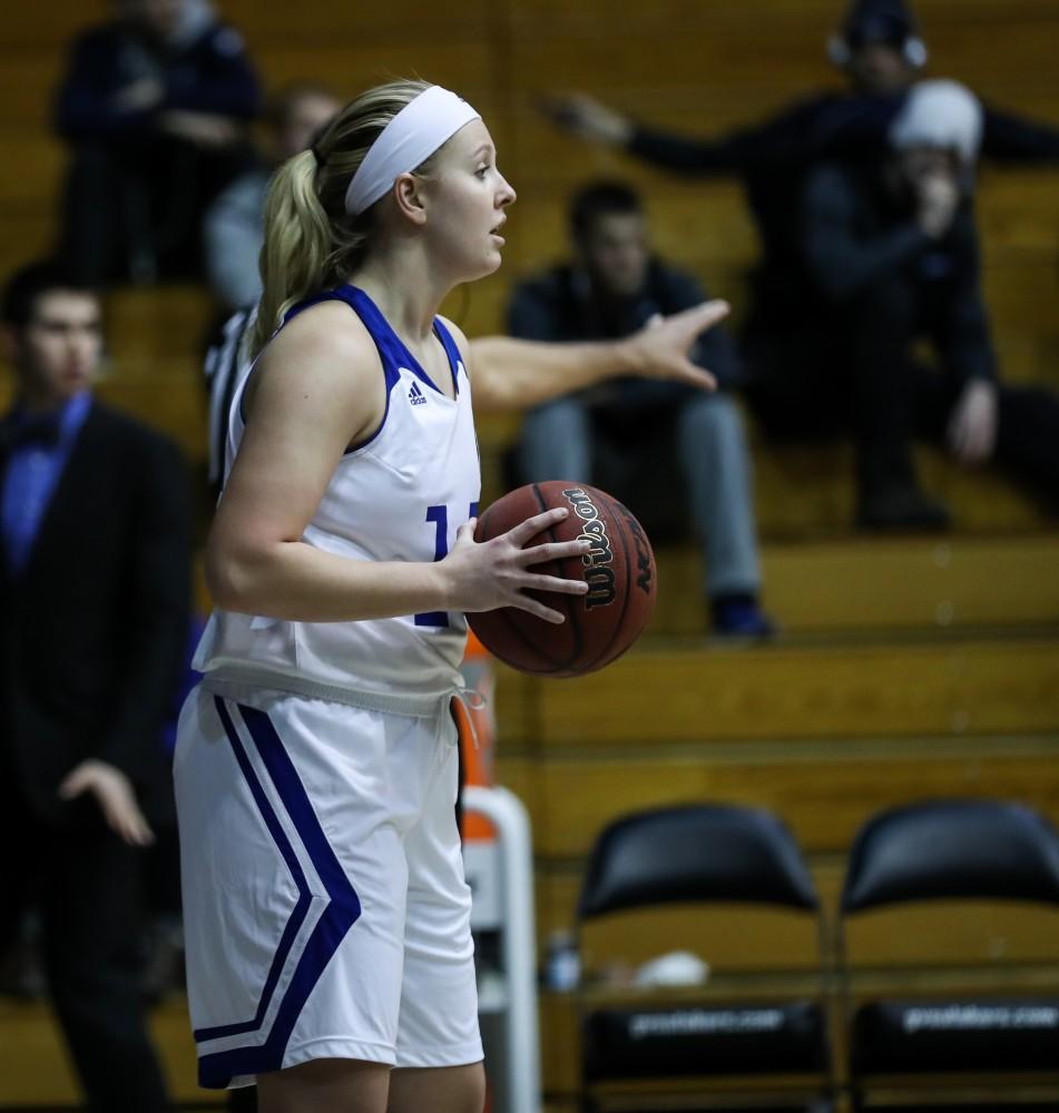 Lindsay Baker (15) inbounds the ball during the game vs. Northwood inside the Fieldhouse Arena in Allendale on Thursday, Feb. 9, 2017. 