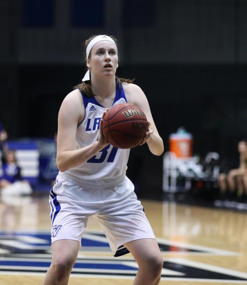 GVL/Kevin Sielaff - Cassidy Boensch (31) pulls up for a free throw attempt during the game against Northern Michigan on Saturday, Feb. 18, 2017 inside the Fieldhouse Arena in Allendale.