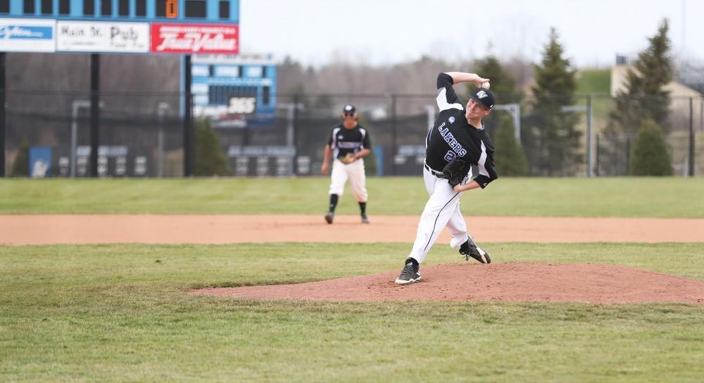 GVL/Kevin Sielaff - Sawyer Chambers (21) throws a pitch during the game vs. Lewis University on Wednesday, March 29, 2017. 