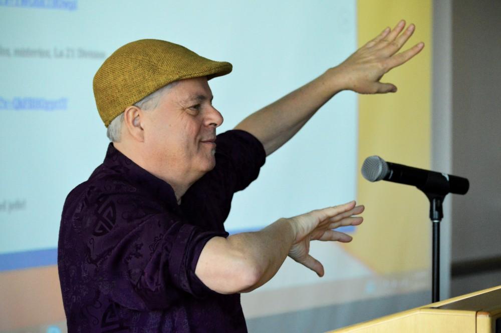 GVL/ Hannah Zajac - Paul Austerlitz gives a speech on Music, Race, and Identity in the Dominican Republic to a group of students inside the Kirkhof Center on Monday, Feb. 27, 2017.