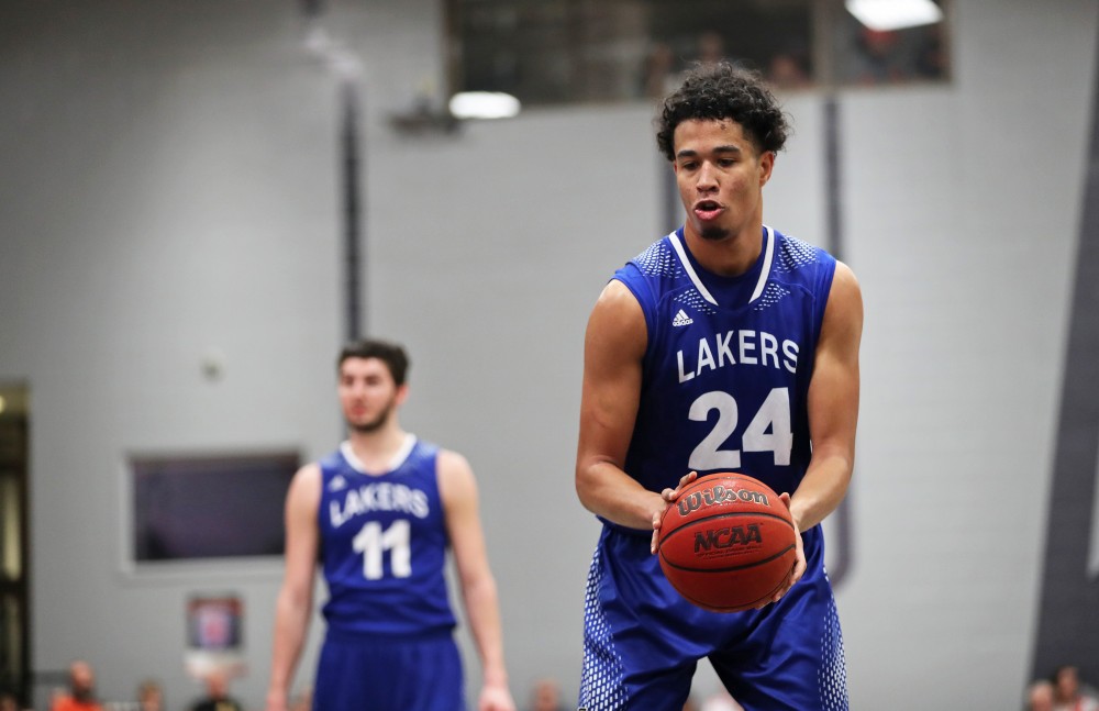 GVL/Kevin Sielaff - Justin Greason (24) pulls up for a free throw during the game versus Findlay at the University of Findlay on Tuesday, Feb. 28, 2017.