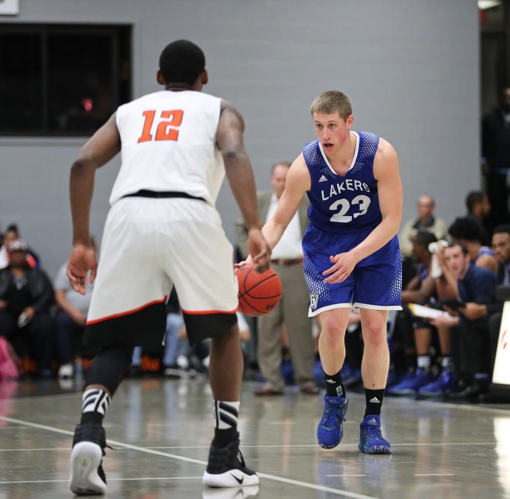 GVL/Kevin Sielaff - Luke Ryskamp (23) moves into Findlay's territory during the game versus Findlay at the University of Findlay on Tuesday, Feb. 28, 2017.