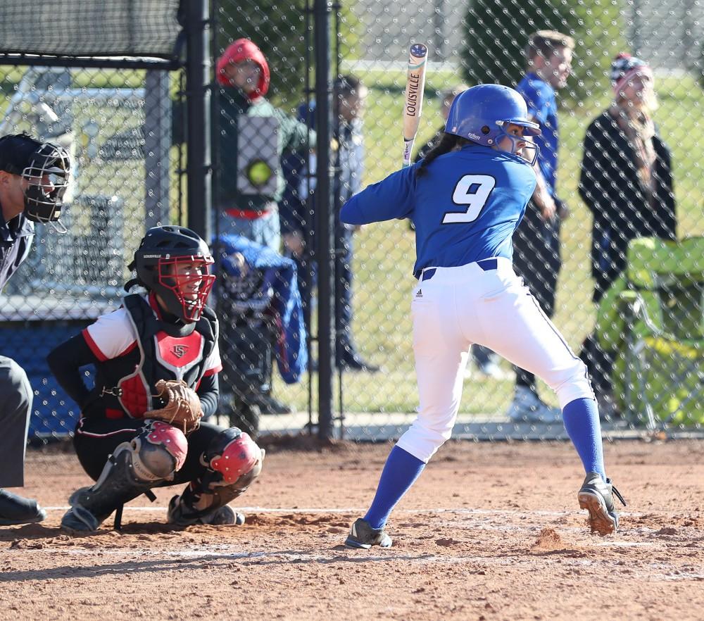 GVL/Kevin Sielaff - Teagan Shomin (9) steps up to the plate during the game vs. Lewis on Tuesday, March 28, 2017.