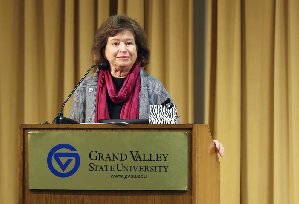 GVL/Kevin Sielaff - Gayle Davis accepts the Lifetime Achievement Award during the Women's Commission Awards inside the Kirkhof Center on Thursday, March 30, 2017.