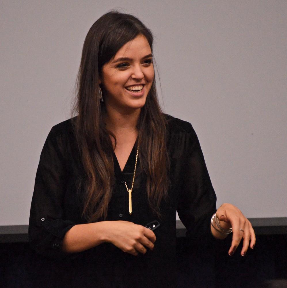 GVL/ Hannah Zajac- Erin Schrode, a citizen activist and social entrepreneur, speaks about environmental action, public health, and equal justice to a group of students in the Mary Idema Pew Library on Monday, April 3, 2017.