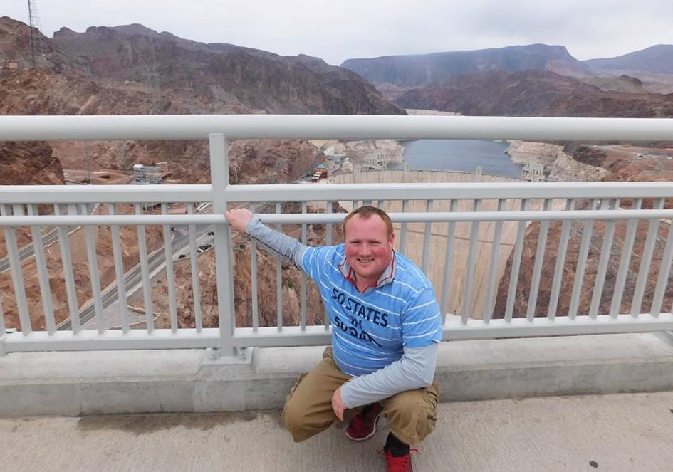 GVL / Courtesy - Christopher Thomas 
Grand Valley State University alumnus Christopher Thomas poses for a photo at the Hoover Dam on Friday, March 3, 2017.