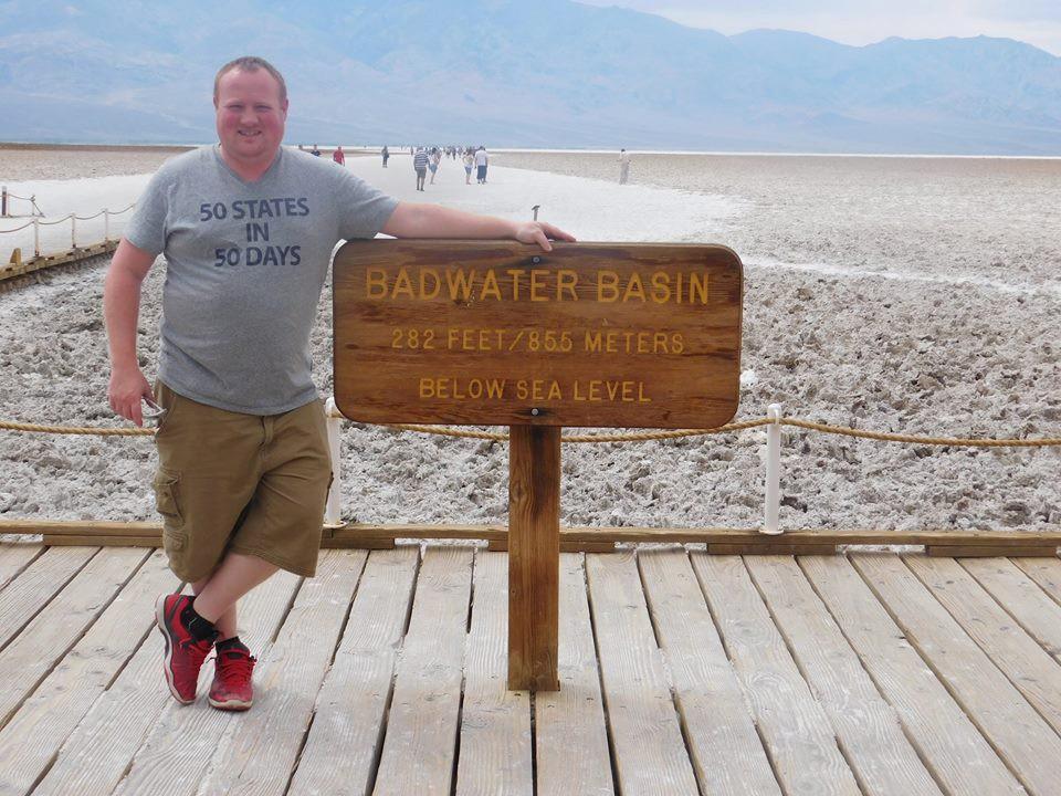 GVL / Courtesy - Christopher Thomas 
Grand Valley State University alumnus Christopher Thomas poses for a photo at the Badwater Basin on Sunday, Feb. 12, 2017.