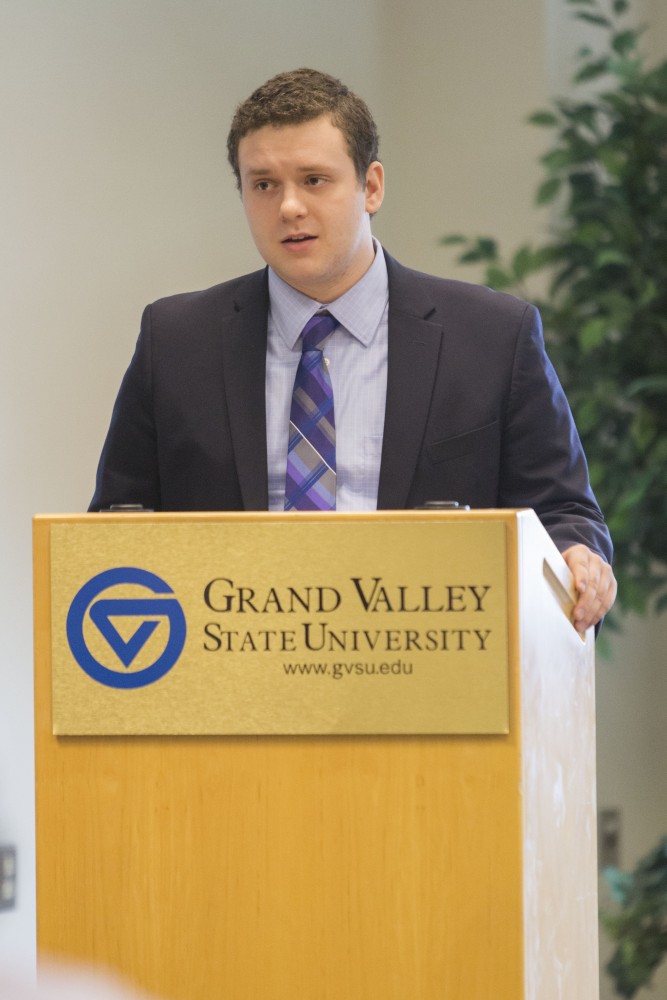 GVL/Mackenzie Bush - Student Senate President Candidate, Jonathan Bowman, addresses the body at the Student Senate Elections April 14, 2017. 