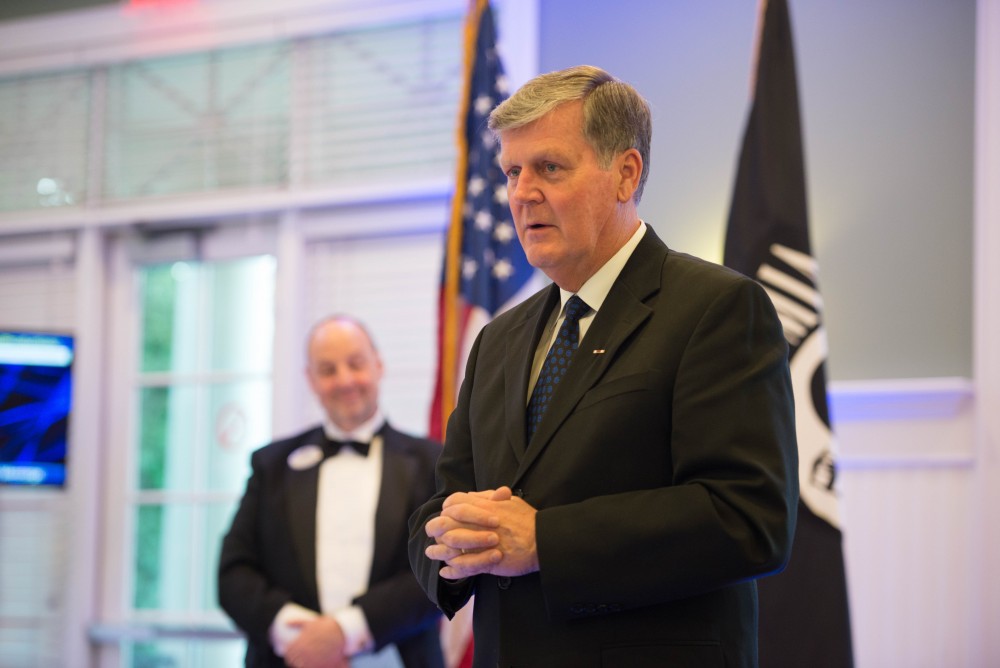 GVL / Luke Holmes -  President Haas gives a speech. The Student Veterans gala was held in the Alumni House on Saturday, April 8, 2017.