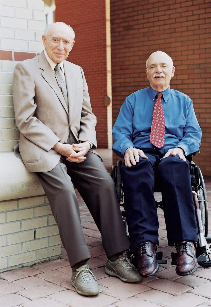 GVL / Courtesy - University Communications  Joseph Stevens (left) with Professor Emeritus William Baum (right) in 2001.