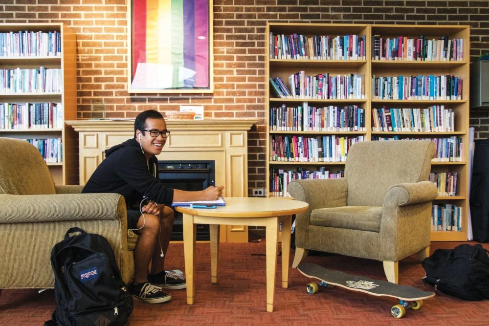 GVL / Sara CarteEric Lacerna studies inside the LGBT Resource Center on Sept. 29, 2015. 