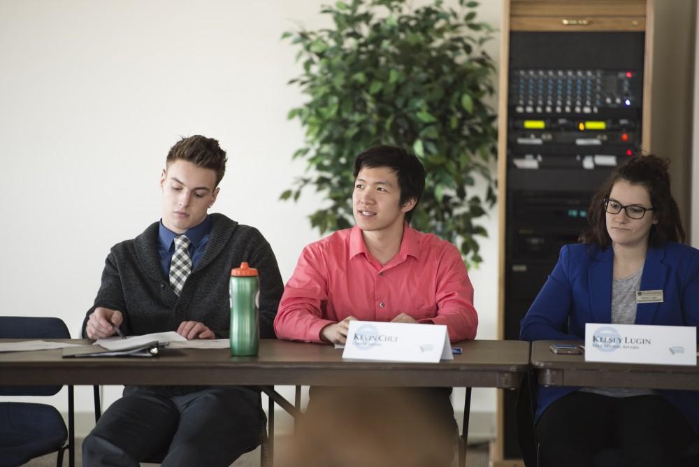 GVL / Luke Holmes - Kevin Chui makes a comment during the meeting. Student Senate held a meeting in the Pere Marquette room Thursday, Mar. 17, 2016.