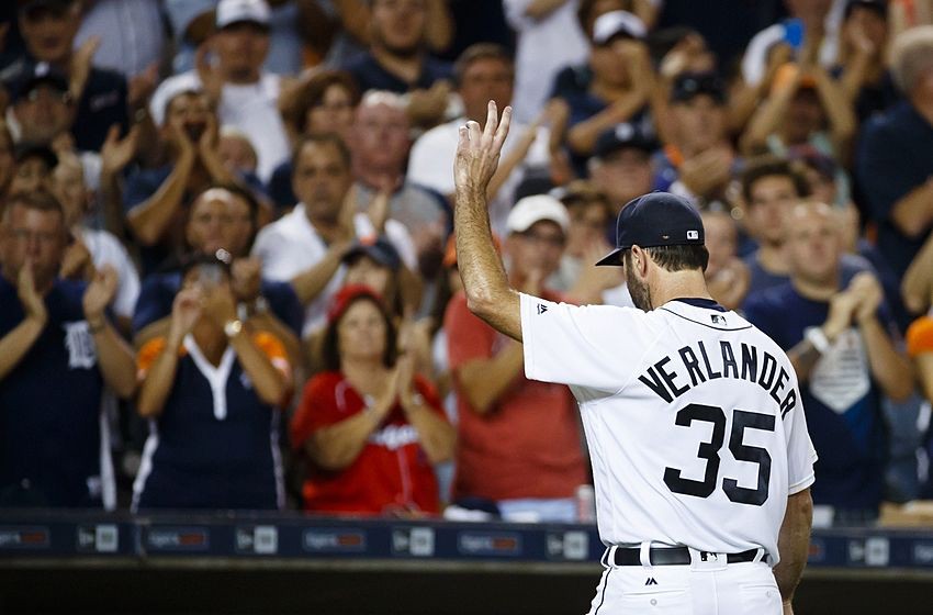GVL / Courtesy - Rick Osentoski - USA TODAY SportsDetroit Tigers starting pitcher Justin Verlander (35) waves to the fans as he walks off the field after being relieved in the eighth inning against the Los Angeles Angels at Comerica Park on August 26, 2016.  