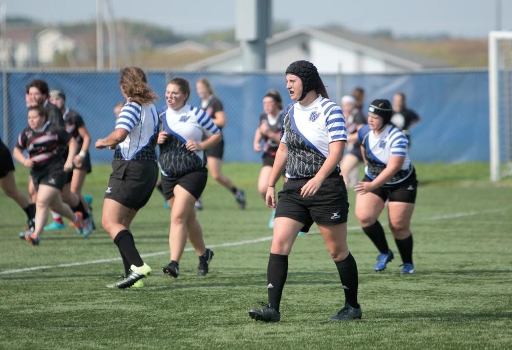 GVL/ Hannah Zajac 
Grand Valley State University Women's Rugby vs. Saginaw Valley State Univeristy on Saturday September 16, 2017. 