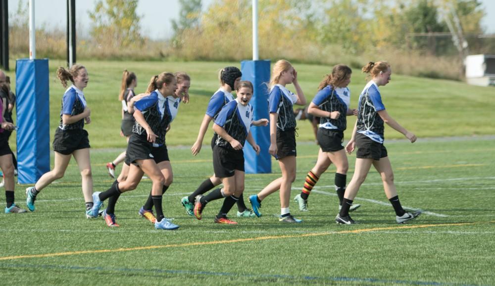 GVL/ Hannah Zajac 
Grand Valley State University Women's Rugby vs. Saginaw Valley State Univeristy on Saturday September 16, 2017. 