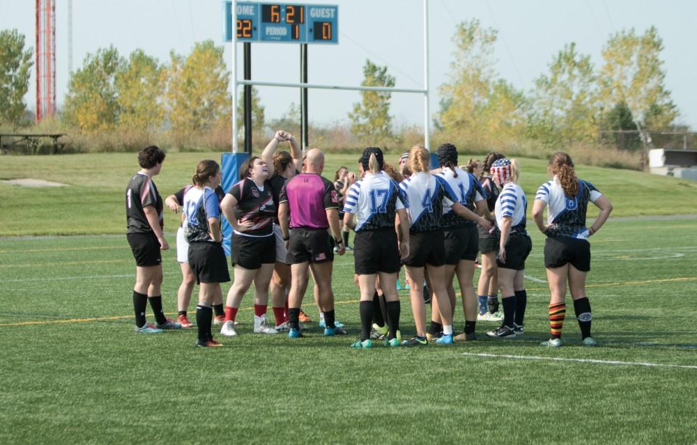 GVL/ Hannah Zajac 
Grand Valley State University Women's Rugby vs. Saginaw Valley State Univeristy on Saturday September 16, 2017. 