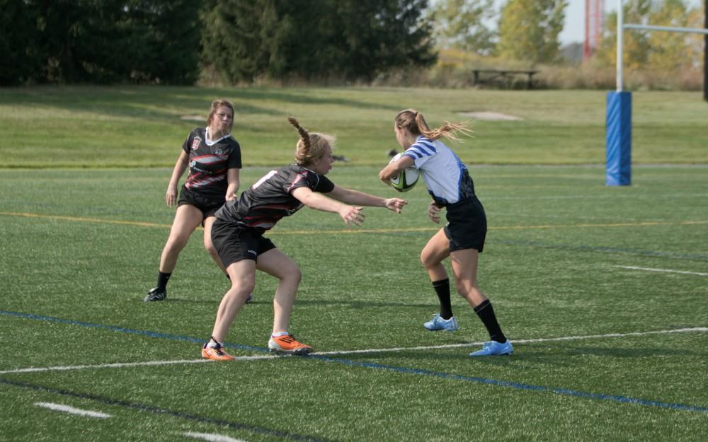 GVL/ Hannah Zajac 
Grand Valley State University Women's Rugby vs. Saginaw Valley State Univeristy on Saturday September 16, 2017. 