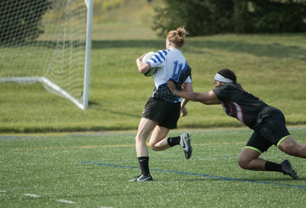 GVL/ Hannah Zajac 
Grand Valley State University Women's Rugby vs. Saginaw Valley State Univeristy on Saturday September 16, 2017. 