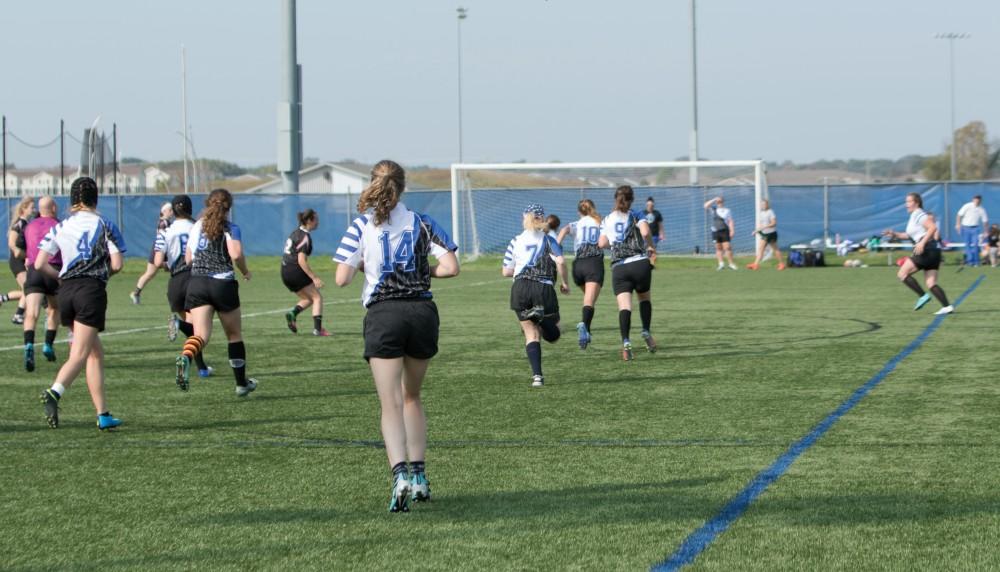 GVL/ Hannah Zajac 
Grand Valley State University Women's Rugby vs. Saginaw Valley State Univeristy on Saturday September 16, 2017. 