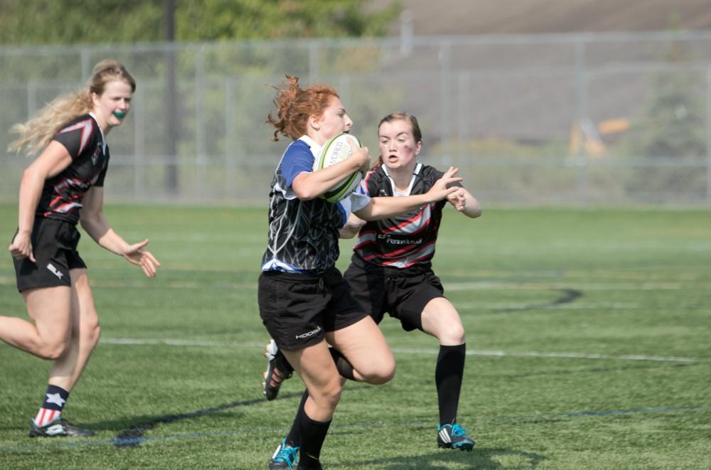 GVL/ Hannah Zajac 
Grand Valley State University Women's Rugby vs. Saginaw Valley State Univeristy on Saturday September 16, 2017. 