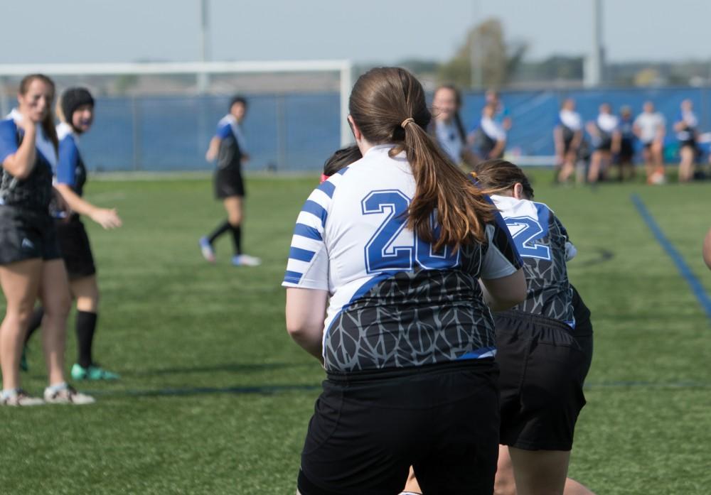 GVL/ Hannah Zajac 
Grand Valley State University Women's Rugby vs. Saginaw Valley State Univeristy on Saturday September 16, 2017. 