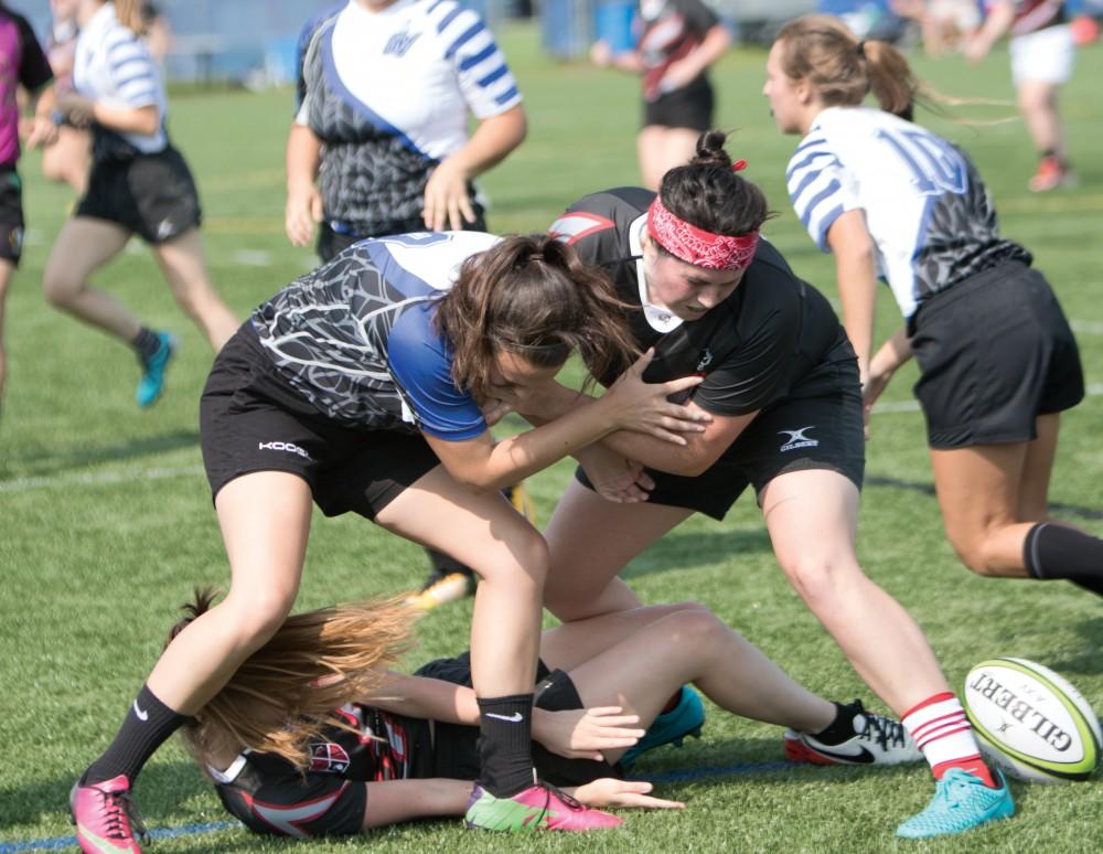 GVL/ Hannah Zajac 
Grand Valley State University Women's Rugby vs. Saginaw Valley State Univeristy on Saturday September 16, 2017. 