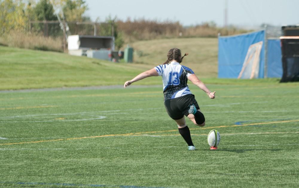 GVL/ Hannah Zajac 
Grand Valley State University Women's Rugby vs. Saginaw Valley State Univeristy on Saturday September 16, 2017. 