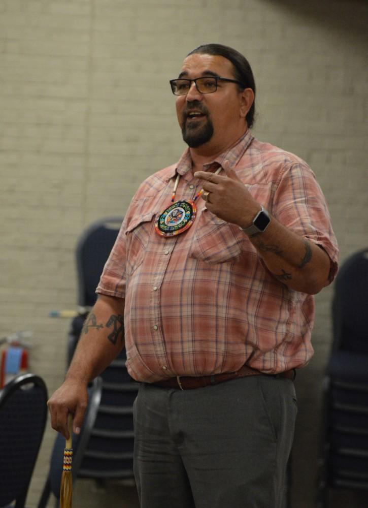 GVL/Hannah Zajac-- Jonathan Rhinehart speaks at Indigenous People's Day at Grand Valley State University on 9 Oct 2017.