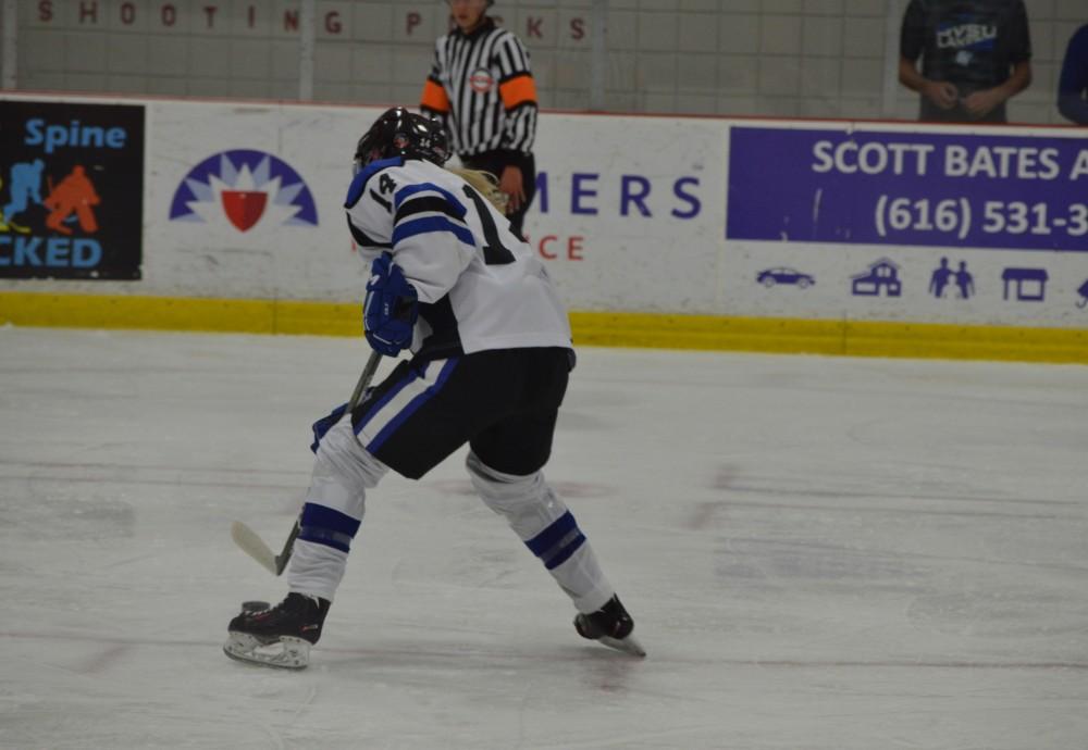 GVL/Hannah Zajac-- Allsion Carlson sets up to score against MSU at Georgetown Ice Arena on Saturday 14 Oct 2017.