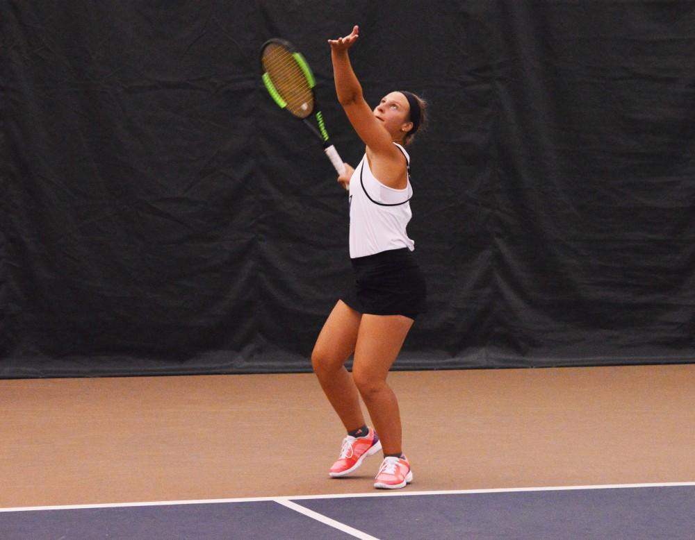 GVL/ Hannah Zajac-- Livia Christman serves a strong game on 7 Oct 2017. 