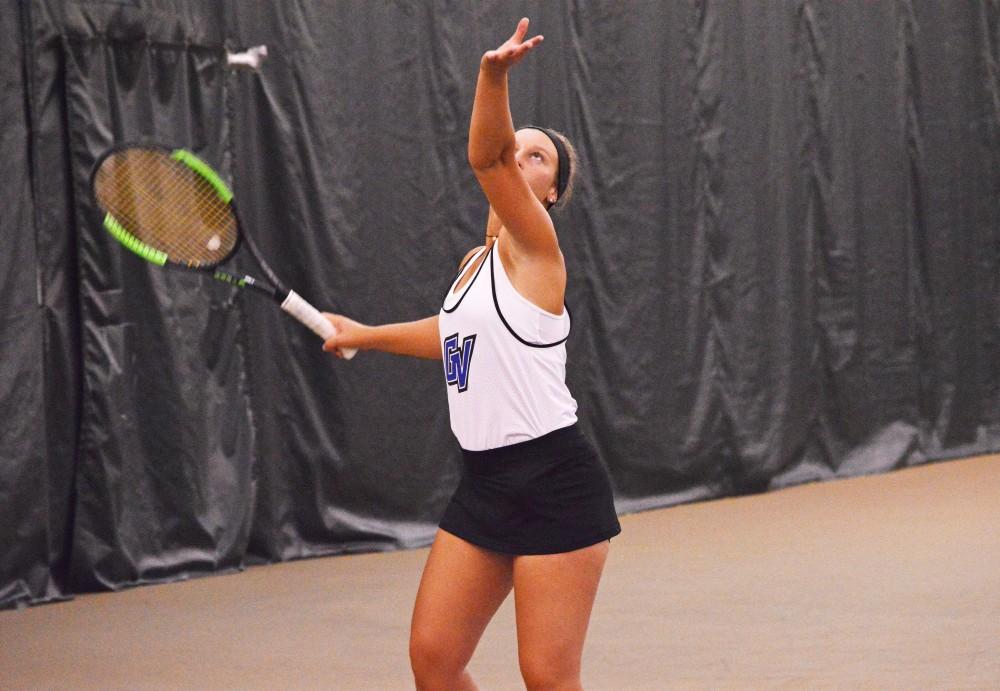 GVL/ Hannah Zajac-- Livia Christman serves a strong game on 7 Oct 2017.