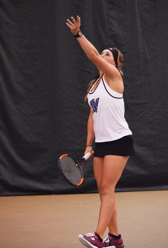 GVL/ Hannah Zajac-- Sam Schrepferman serves up a strong start for their doubles match on 7 Oct 2017.