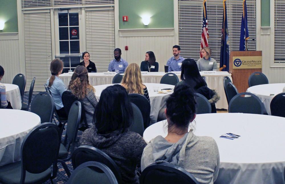 GVL/Hannah Zajac— 5 Under 35 event, where students were able to listen to Grand Valley graduates about how to be successful in colege and transition into the professional world, on Thursday 1 Feb 2018.