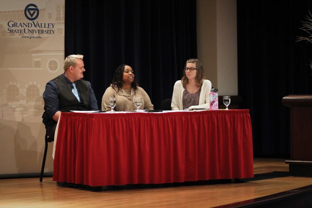 GVL / Sheila BabbittRepresentatives from the Manasseh Project speak out against human trafficking in Michigan after the viewing of the movie Break the Chain on March 15th, 2018. 