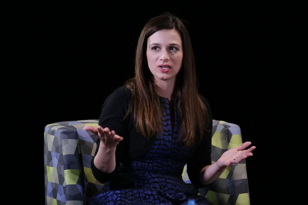 GVL / Emily Frye      
Marisa Kwiatkowski talks about the role she played in breaking the Larry Nassar sexual abuse scandal on Monday, March 26, 2018.