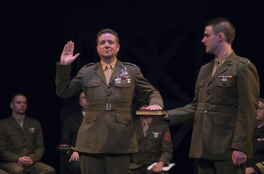 A Marine swears in on stage during opening night of Circle Theatres A Few Good Men May 31. Courtesy / Kyle Way