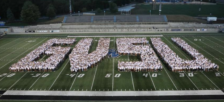 Grand Valleys class of 2022 come together to form the universitys letters.  Courtesy / GVSU Facebook