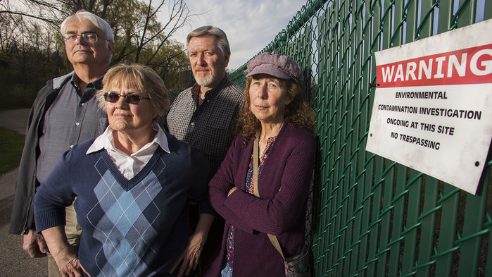 Courtesy / Sciencemag.org
A small group of Michigan residents, including (right to left) Lynn McIntosh, A. J. Birkbeck, Janice Tompkins, and Rick Rediske, tracked widespread contamination from a former tannery. REX LARSEN
